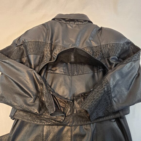 G-III Whimsigoth Grunge Fairy Mystery Black Leather Trench Coat Size M LIKE NEW! - Picture 10 of 16